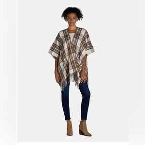 Time and Tru‎ Plaid Ruana Poncho Sweater Wrap | one size